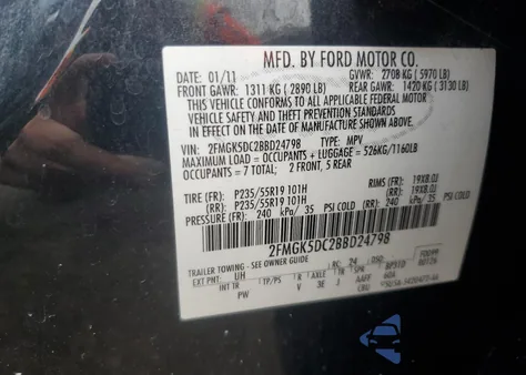 2011 Ford Flex Limited z USA, uszkodzony, nr VIN 2FMGK5DC2BBD24798